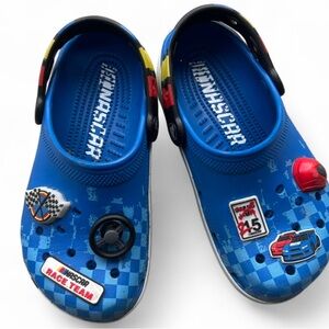 Nascar Crocs Youth Size J2 with Light up NASCAR Racing Theme Jibbitz